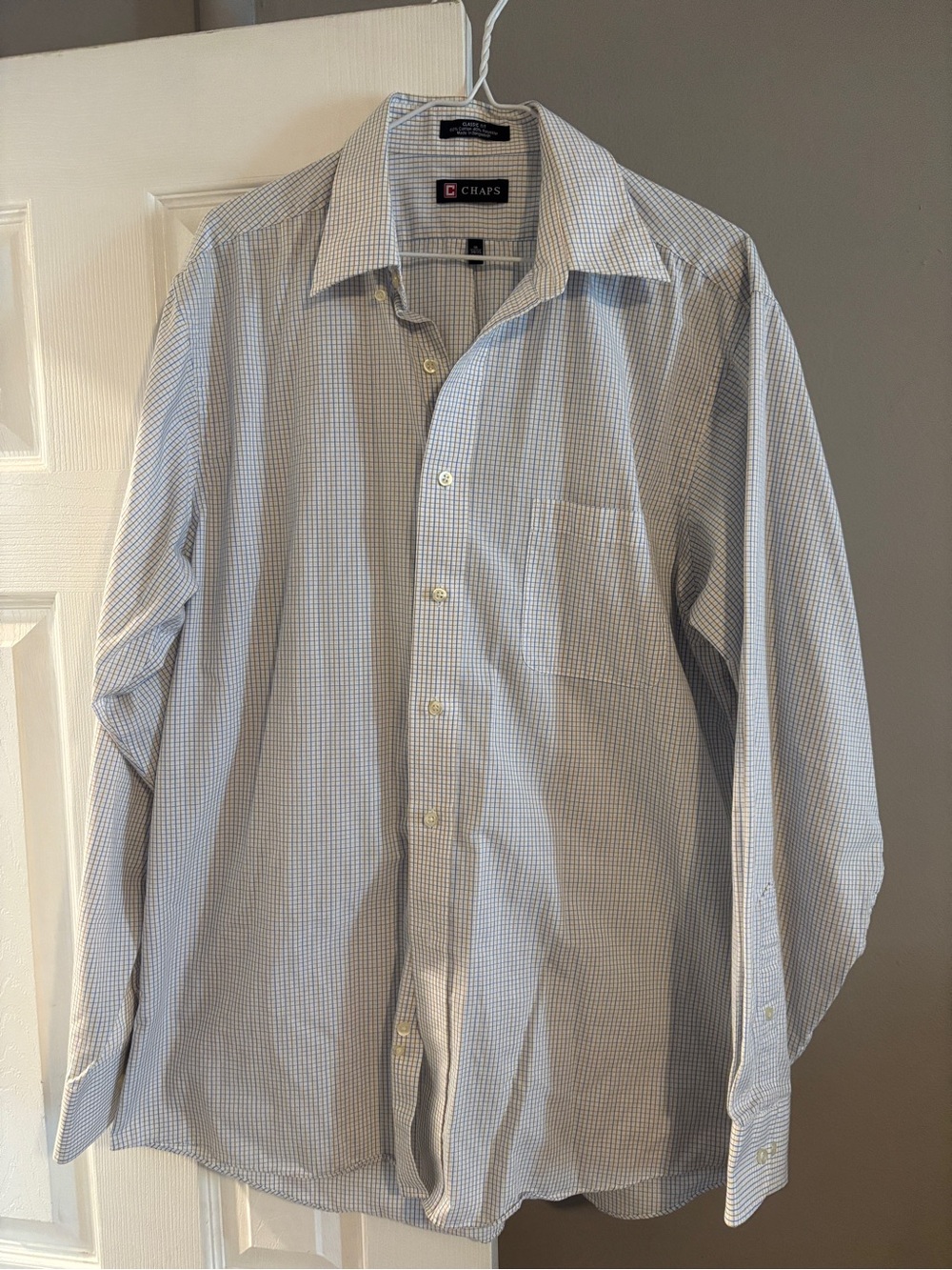 Chaps Men's Light Blue and White Micro-Check Dress Shirt size 16 neck